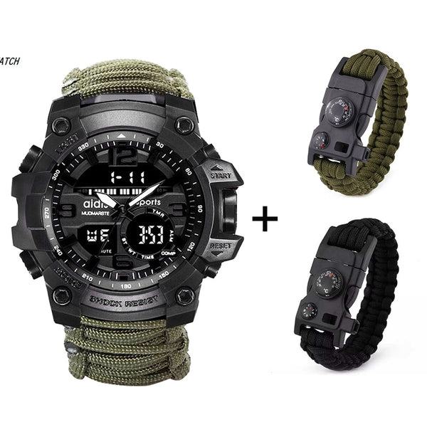 LED Military Watch with compass 30M Waterproof men's Sports Watch Men Sport Watch Shock Sport Watches Electronic Wristwatches - Brite